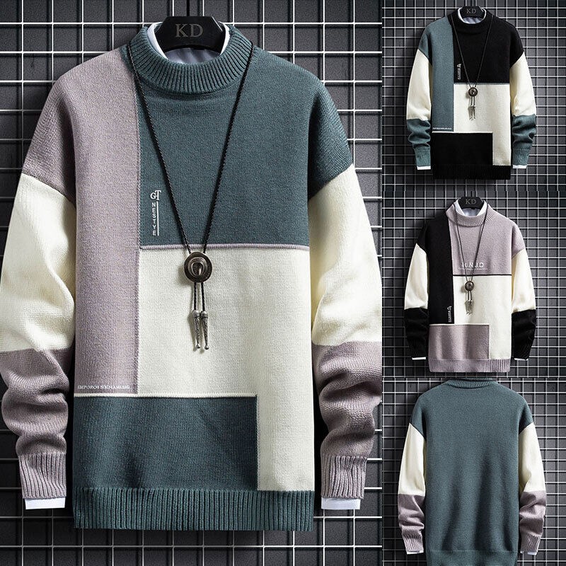 Mens Long Sleeve Warm Knitted Sweaters Pullover Winter Crew Neck Sweatshirt Tops